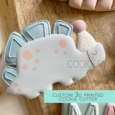 Party Dinosaur Cookie Cutter - Cute Dino Cookie Cutter -  3D Printed Cookie Cutter - TCK88303