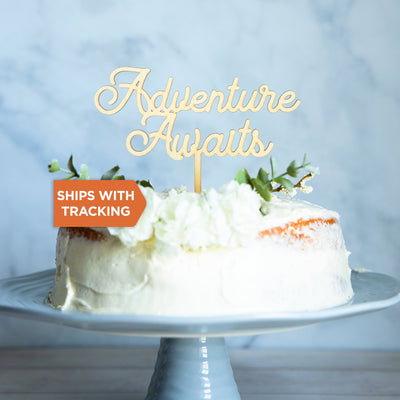 Adventure Awaits Wedding Cake Topper | Personalized Adventure Topper, Wood Acrylic Cake Topper,Anniversary Engagement Topper,Wedding Decor