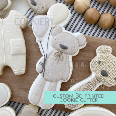 Tall Skinny Teddy Bear with Balloons Cookie Cutter - Baby Bear Cookie,  Baby Shower Cookie - 3D Printed Cookie Cutter - TCK32152