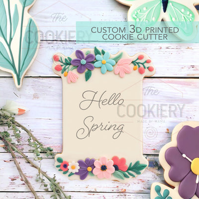 Floral Rectangle Plaque Cookie Cutter - Garden Cookie Cutter - Spring Cookie Cutter - 3D Printed Cookie Cutter - TCK89176