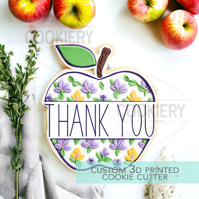 Apple Thank you Name Plaque Cookie Cutter - Back to School - 3D Printed Cookie Cutter - TCK64130
