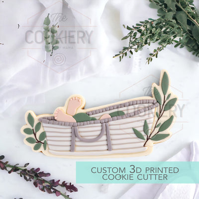 Leafy Baby Bassinett - Woodland Baby Shower or Wedding Cookie Cutter - Shower Cookie - 3D Printed Cookie Cutter - TCK89204