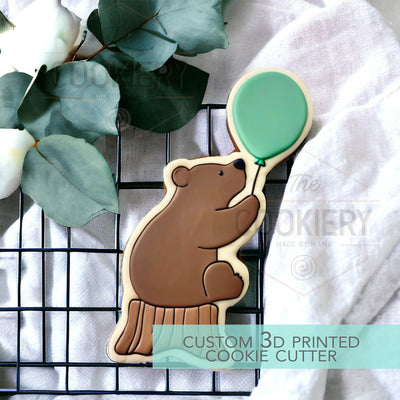 Woodland bear with a Balloon - Woodland Baby Shower or Wedding Cookie Cutter - Shower Cookie - 3D Printed Cookie Cutter - TCK89203