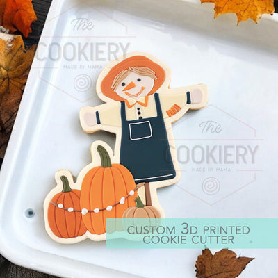 Scarecrow and Pumpkins Cookie Cutter - Autumn Scarecrow Cutter - Thankgiving Cookie Cutter - 3D Printed Cookie Cutter - TCK86181