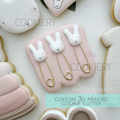 Baby Bunny Safety Pins Cookie Cutter - Baby Shower Cookie Cutter - 3D Printed Cookie Cutter - TCK32165