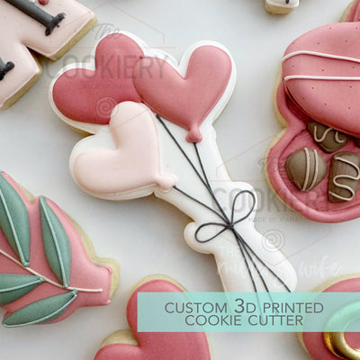 Skinny Heart Balloons Cookie Cutter- Valentine's Day Cookie Cutter - 3D Printed Cutter - TCK47191