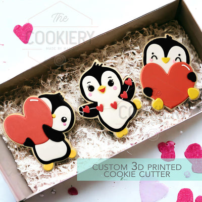 Valentine's Penguins 3 PC Cutter Set- Valentine's Day Cookie Cutter - 3D Printed Cutter - TCK24134