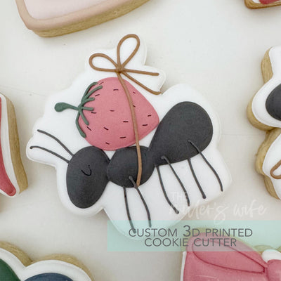 Ant with Strawberry Picnic Cutter - Summer Strawberry Cookie Cutter - 3D Printed Cookie Cutter - TCK29151