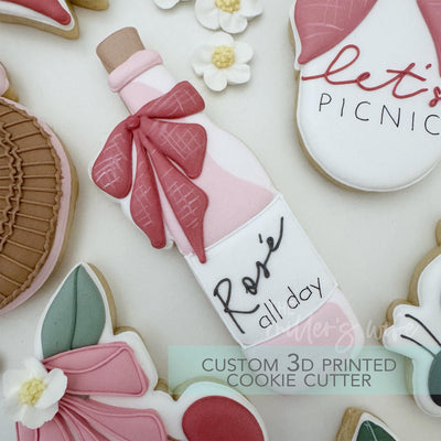 Wine Bottle with Bow Cookie Cutter - Summer Strawberry Cookie Cutter - 3D Printed Cookie Cutter - TCK29159