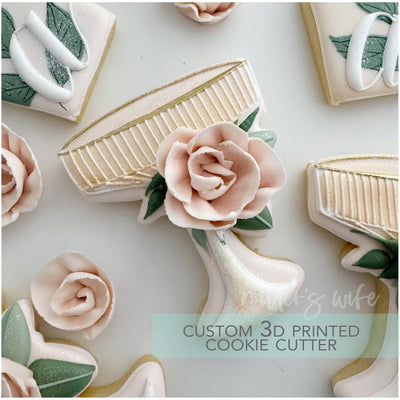 Champagne glass with Florals Cookie Cutter - Wedding Shower Cookie Cutter - 3D Printed Cookie Cutter - TCK26139