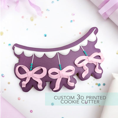 Coquette Bow Banner Cookie Cutter - Birthday Party Cookie Cutter - 3D Printed Cookie Cutter - TCK68117
