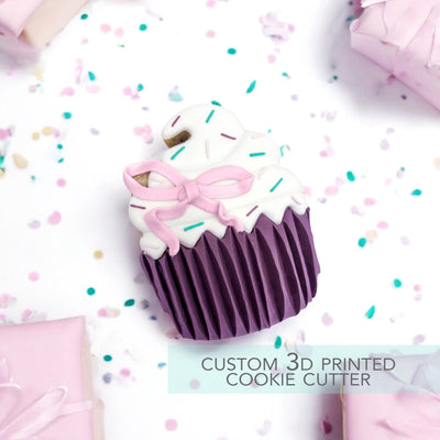 Coquette Cupcake with Bow Cookie Cutter - Birthday Party Cookie Cutter - 3D Printed Cookie Cutter - TCK68116