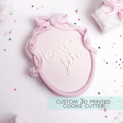 Coquette Oval Plaque with Bow Cookie Cutter - Birthday Party Cookie Cutter - 3D Printed Cookie Cutter - TCK68119