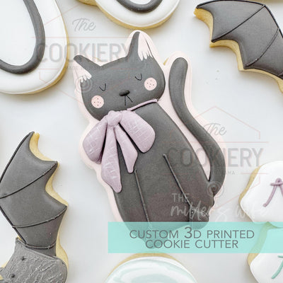 Black Cat with Bow Cookie Cutter - Halloween Cookie Cutter - 3D Printed Cookie Cutter - TCK63179