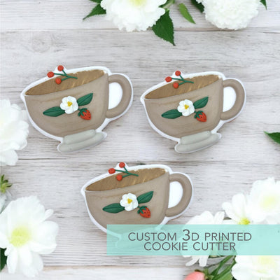 Teacup Cookie Cutter - Strawberry Tea Party Cookie Cutter - Cookie Cutter - 3D Printed Cookie Cutter - TCK25132