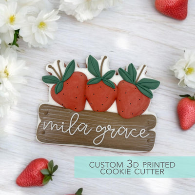 Strawberry Rustic Wooden Sign Cookie Cutter - Strawberry Tea Party Cookie Cutter - Cookie Cutter - 3D Printed Cookie Cutter - TCK25134