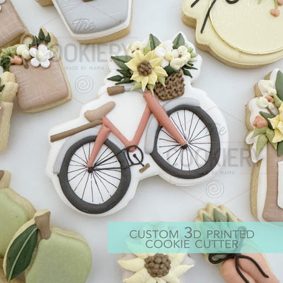 Floral Bicycle Cookie Cutter - She's off the Market Theme - 3D Printed Cookie Cutter - TCK26142