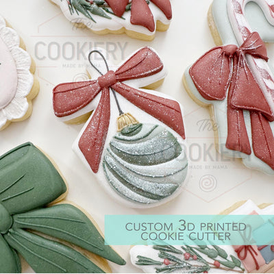 Round Christmas Ornament with Bow Cookie Cutter - Winter Christmas Cookie Cutter - 3D Printed Cookie Cutter - TCK87286