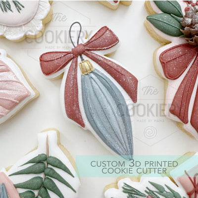 Long Christmas Ornament with Bow Cookie Cutter - Winter Christmas Cookie Cutter - 3D Printed Cookie Cutter - TCK87285