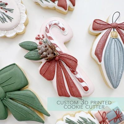 Candy Cane with Bow and Greenery Cookie Cutter - Winter Christmas Cookie Cutter - 3D Printed Cookie Cutter - TCK87269