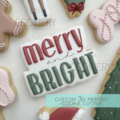 Merry & Bright Cookie Cutter - Winter Christmas Cookie Cutter - 3D Printed Cookie Cutter - TCK87271