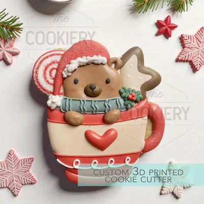 Christmas Bear in a Mug Cookie Cutter - Winter Christmas Cookie Cutter - 3D Printed Cookie Cutter - TCK84215
