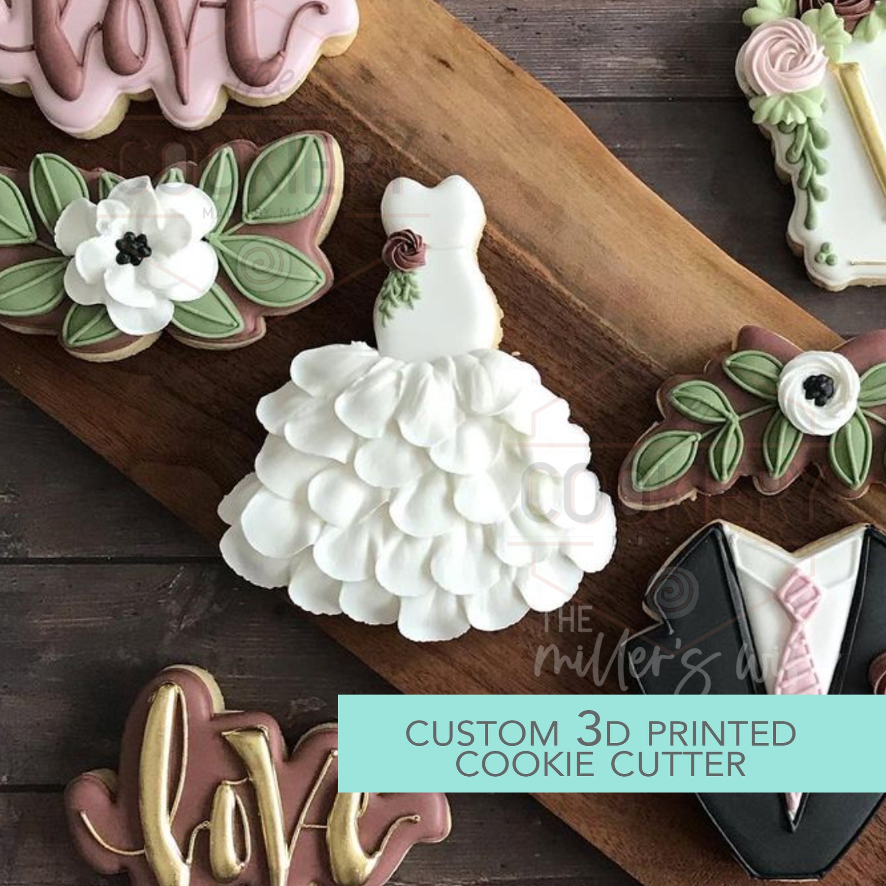 bridesmaid dress cookie cutter The Katharine Wedding Dress Cookie Cutter & Stencil Set | Cookie Decorating Set