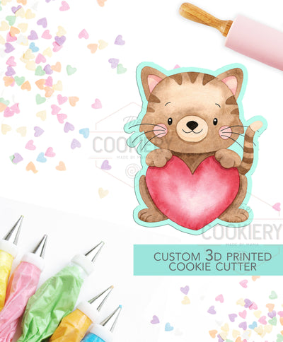 Cat Heart Cookie Cutter - Valentine&#39;s Day Cookie Cutter -  3D Printed Cookie Cutter - TCK44148