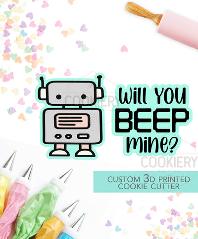 Will You Beep Mine - 2 PC Set  - Valentine&#39;s Day puns Cookie Cutters - Platter Cookie cutters - 3D Printed Cookie Cutter - TCK47107