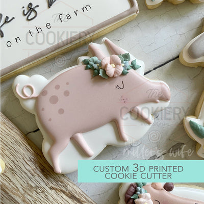 Floral Girly Pig Cookie Cutter -  Farm Animals Cookie Cutter -   3D Printed Cookie Cutter - TCK88223
