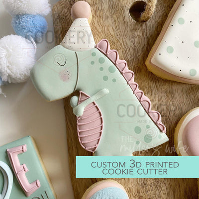 Party Dinosaur Cookie Cutter - Cute Dino Cookie Cutter -  3D Printed Cookie Cutter - TCK88302