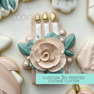 Floral Candles Plaque Cookie Cutter -  Birthday Cookie Cutter -   3D Printed Cookie Cutter - TCK88341