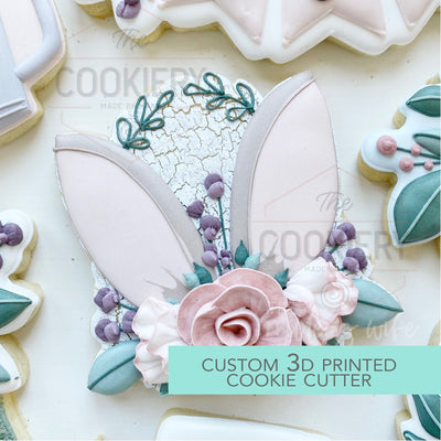 Floral Bunny Ears Cutter - Easter Cookie Cutter -  3D Printed Cookie Cutter - TCK13161