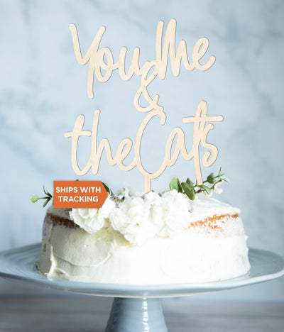 You Me and the Cats Wedding Cake Topper |  You Me and the Cat Cake Topper, Cat Lover Wood Acrylic Cake Topper,Dog Lover Topper,Wedding Decor