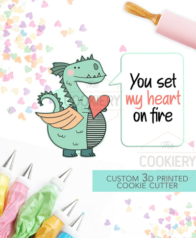 You set my heart on Fire Dragon - 2 PC Set  - Valentine's Day puns Cookie Cutters  - 3D Printed Cookie Cutter - TCK44153