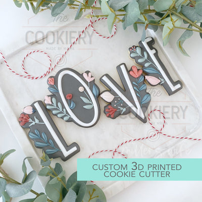 LOVE Floral Lettering Set - 4 PC Set  - Valentine's Cookie Cutters - 3D Printed Cookie Cutter - TCK47132 - Set of 4