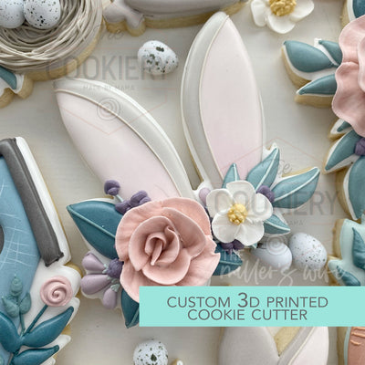 Floral Bunny Ears Cookie Cutter - Easter Spring Cookie Cutter -  3D Printed Cookie Cutter - TCK13183