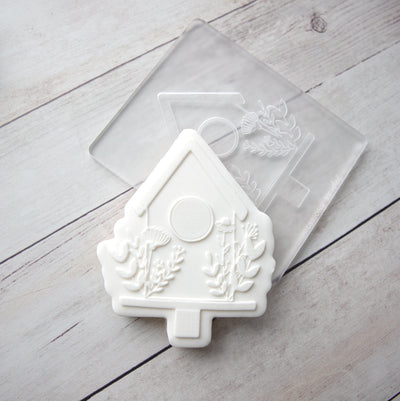 Floral Bird House - Acrylic Fondant Embosser With Optional Cutter | Cookie Stamp, Easter Fondant Embosser, Easter Cookie Cutter, Embosser