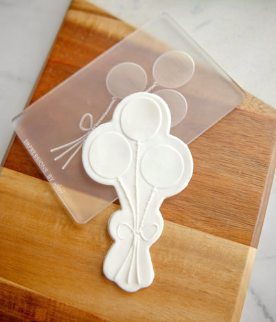 Birthday Balloons Plaque - Acrylic Fondant Embosser With Optional Cutter | Cookie Stamp, Birthday Fondant Embosser, Birthday Cookie Cutter