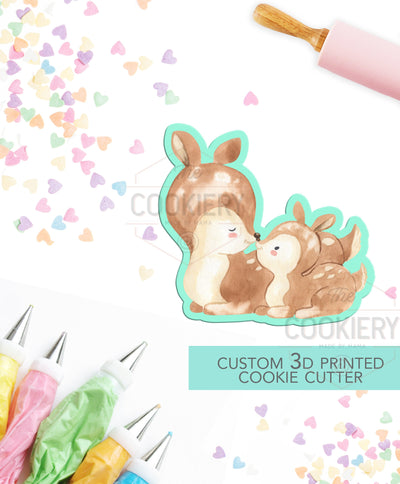 Deer and Fawn Cookie Cutter - Floral Mother's Day Cookie Cutter - 3D Printed Cookie Cutter - TCK19132