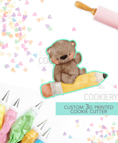 Bear with Pencil - Graduation Cap Cutter  - Back to School -  3D Printed Cookie Cutter - TCK52131
