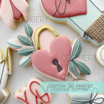 Heart Lock with Greenery Cookie Cutter- Valentine's Day Cookie Cutter - 3D Printed Cutter - TCK47178