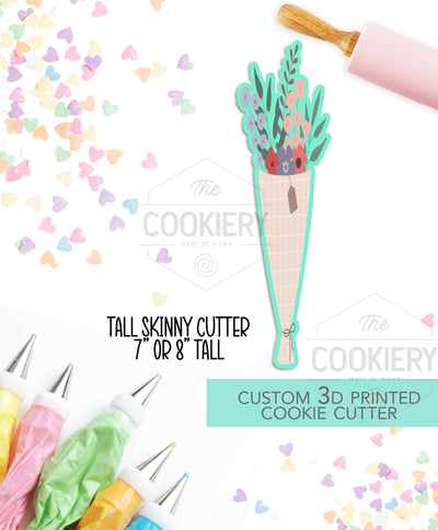 Tall Skinny Flower bouquet Cookie Cutter - Valentine's Day Cookie Cutter - 3D Printed Cookie Cutter - TCK47169