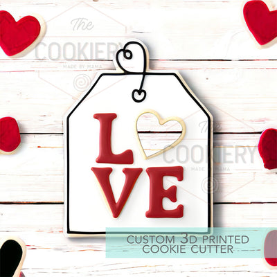 Love Tag with Heart Cut-out Valentine's Cookie Cutter - 3D Printed Cookie Cutter - TCK47152