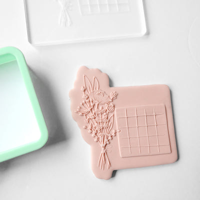 Floral Square Save the Date Fondant Embosser Stamp and Cutter | Wedding Cookie Stamp, Anniversary Embosser, Debosser, Engagement Fondant