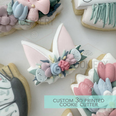 Floral Bunny Ears ookie Cutter - Easter Cookie Cutter - 3D Printed Cookie Cutter - TCK13202