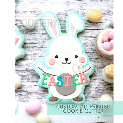 Bunny Holding Banner Cookie Cutter, Easter Bunny Cutter, 3D Printed Cookie Cutter - TCK13207
