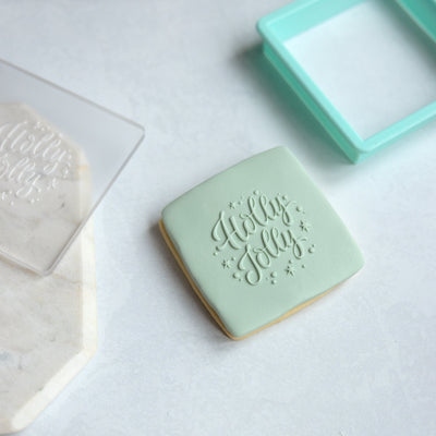 Holly Jolly Fondant Embosser Stamp and Cutter | Christmas Cookie Stamp, Christmas Embosser, Debosser Fondant Stamp, Holiday Fondant Stamp