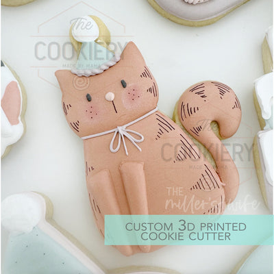 Sitting Birthday Cat Cookie Cutter, Gardening Cookie Cutter - 3D Printed Cookie Cutter - TCK68113